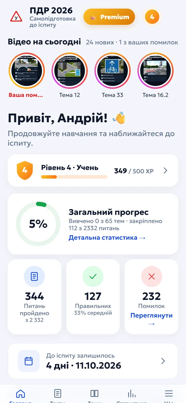 Кабінет pdr-test на телефоні