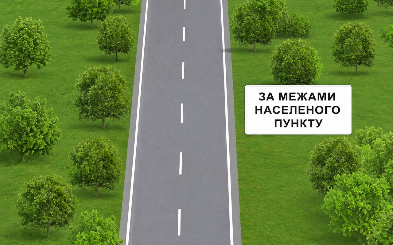Ілюстрація: Яка максимальна швидкість встановлена для легкових автомобілів на цій дорозі за межами населених пу…