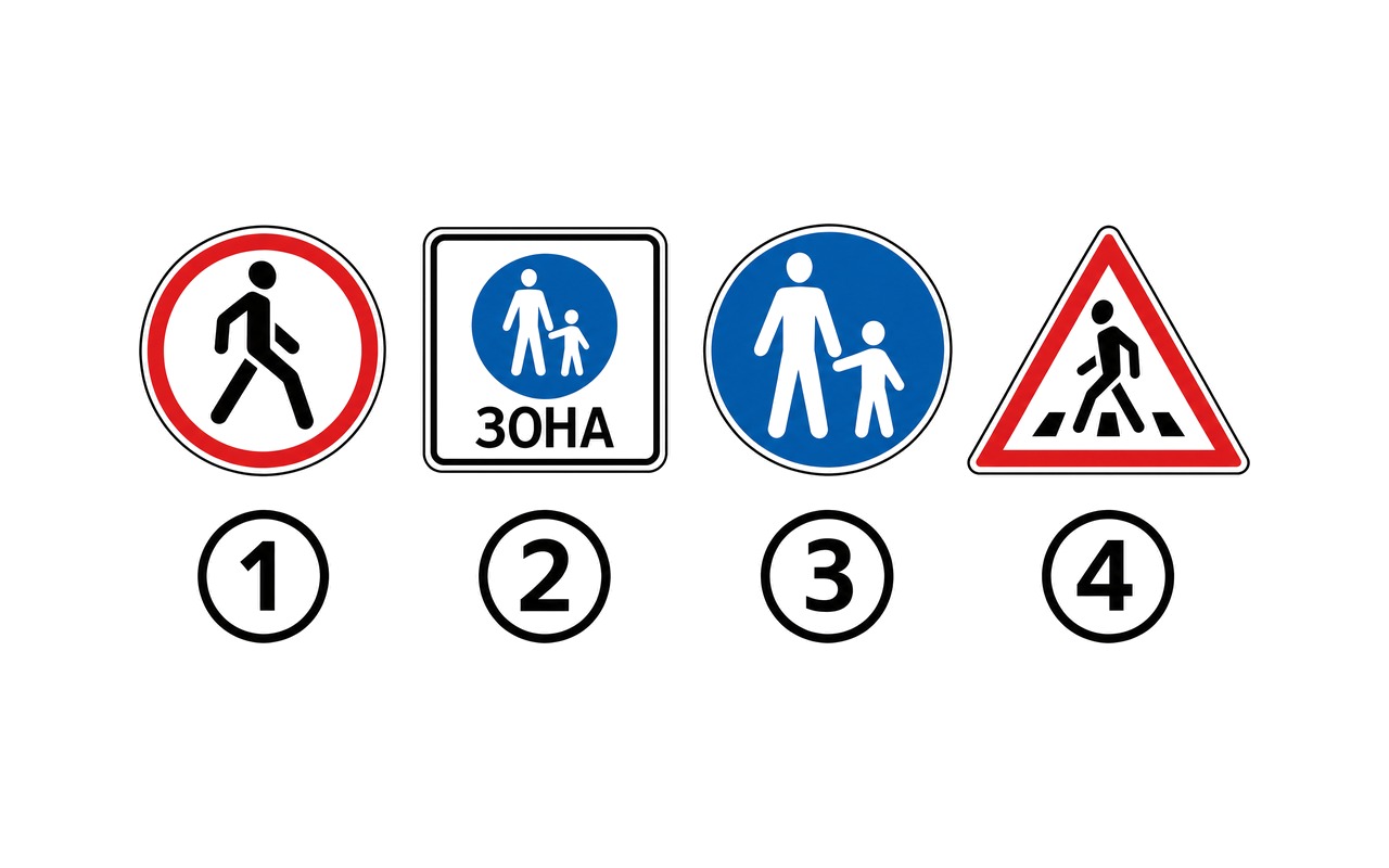 Ілюстрація: Який із знаків забороняє рух пішоходів?
